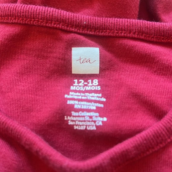 Tea Collection girl dress berry red white floral bird long sleeve 12 to 18 mo - Picture 5 of 7